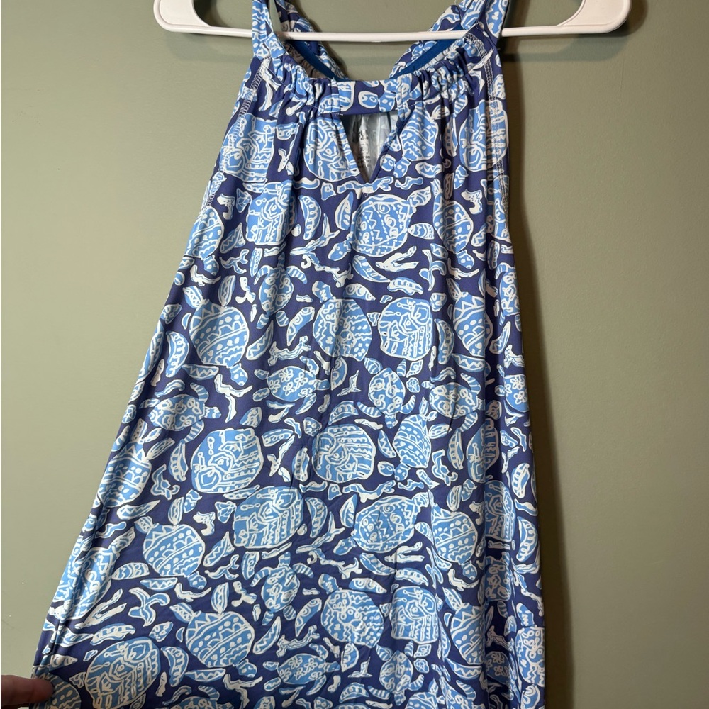 Surf style Women’s Turtle Print Sleeveless Dress‎ Blue/White XL